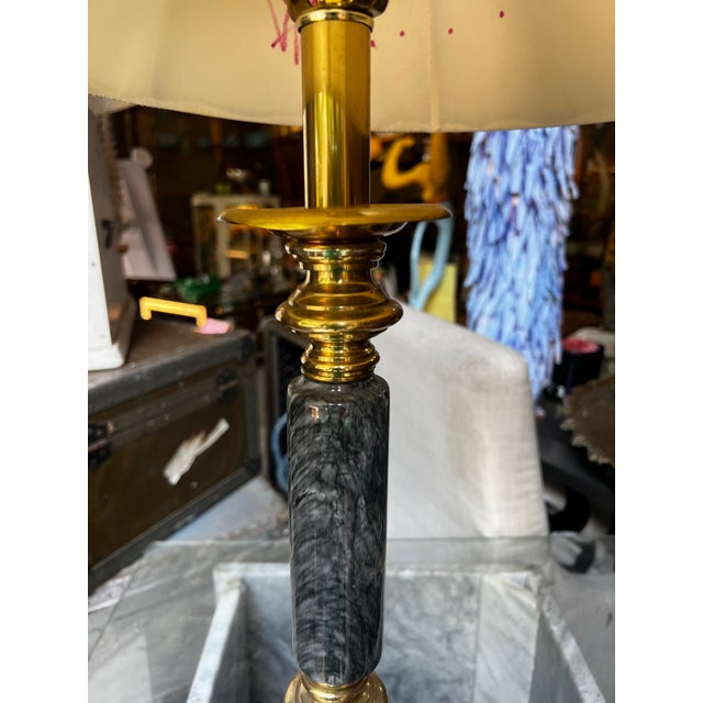 Up for consideration is a beautiful vintage gold and black stone table lamp. This would look lovely in your home and it is...