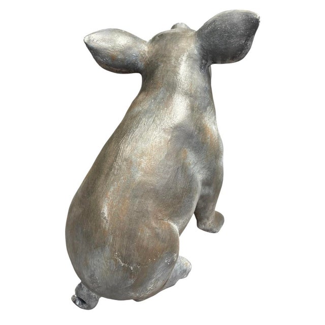Realism Vintage Cast Iron Sitting Pig Garden Statue For Sale - Image 3 of 12