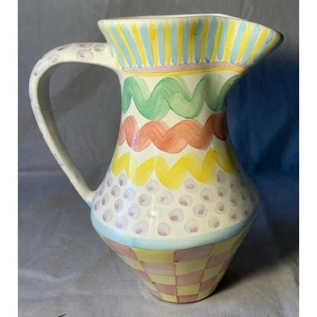 Folk Art Folk Art MacKenzie-Childs Aurora Hand-Painted Majolica Pitcher For Sale - Image 3 of 7