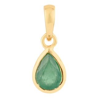 14k Gold Natural Zambian Pear-Cut Emerald Bezel Set Solitaire Pendant For Sale