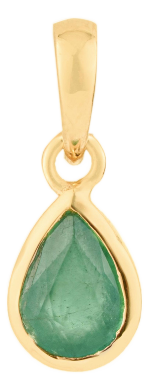 14k Gold Natural Zambian Pear-Cut Emerald Bezel Set Solitaire Pendant