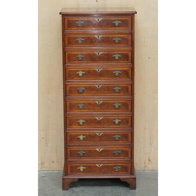 Burr Walnut Tallboy Chest of 10 Drawers For Sale - Image 3 of 18