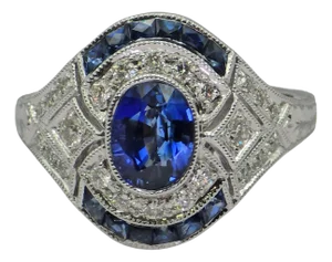 18k (750) White Gold Natural Diamond & Blue Sapphire Ring, Size 6.5