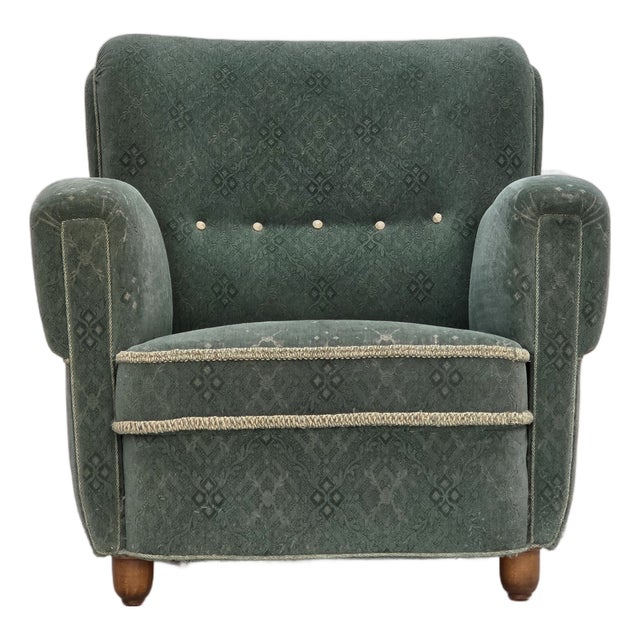 Vintage Danish Lounge Chair in Light Green Furniture Wool, 1960s For Sale