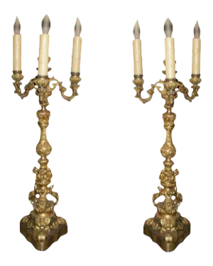 19th Century French Louis XV Style Bronze Candelabras-A Pair