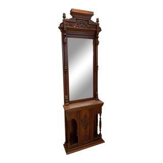 19th Century Victorian Tall Standing Hall Mirror with Marble Shelf For Sale