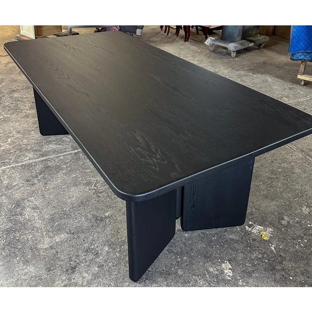 Custom Mid Century Style Rectangular Black Oak Dining Table For Sale - Image 10 of 12