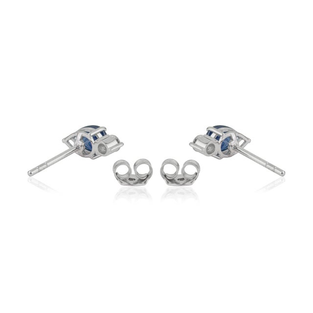 Minimalist 1.08ct Pear-Cut Blue Sapphire & Diamond Stud Earrings 14k Gold- A Pair For Sale - Image 9 of 15
