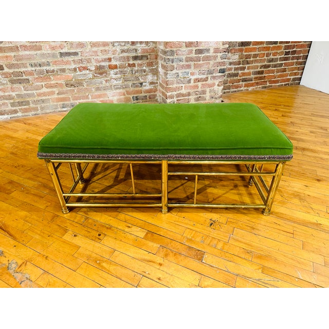 Brass Vintage Brass Bench With New Upholstery For Sale - Image 8 of 10