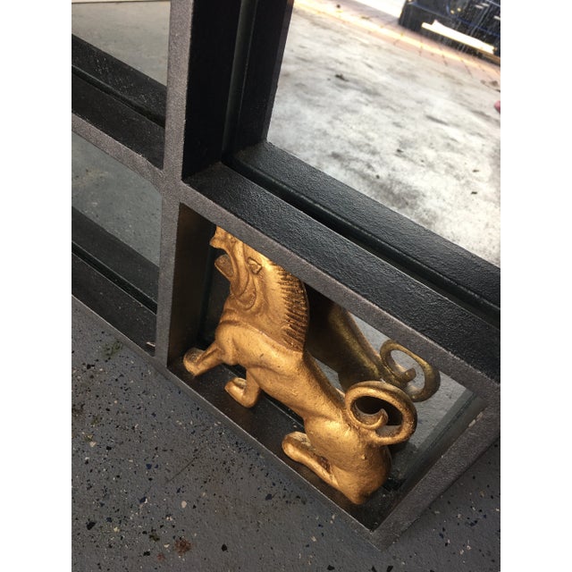 1980s Hollywood Regency Iron & Brass Griffin Wall Mirror Large For Sale - Image 5 of 11
