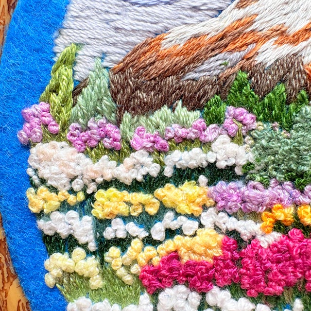 Blooming Valley & Snow Peak - Hand-Embroidered Wall Art For Sale - Image 13 of 14