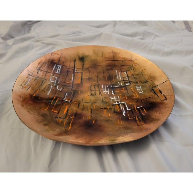 Rare Studio Enamel on Copper Plate designed by Louis Perrier. From the late 50s or Early 60s era. Features modernist...