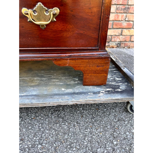 This is a beautiful English chest the size makes it a perfect piece beside a bed are chair. Traditional brass pulls nicely...