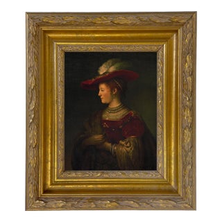 Framed Portrait Print on Canvas, Saskia Van Uylenburgh, 8x10", Gold and Gesso Frame For Sale