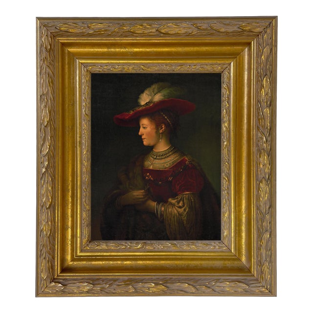 Framed Portrait Print on Canvas, Saskia Van Uylenburgh, 8x10", Gold and Gesso Frame For Sale