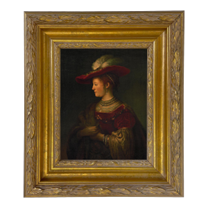 Framed Portrait Print on Canvas, Saskia Van Uylenburgh, 8x10", Gold and Gesso Frame