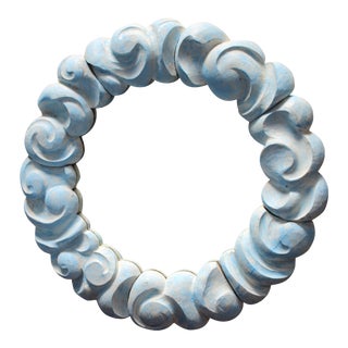 Shabby Chic/ Cottage Style Blue and Cream Round Mirror For Sale