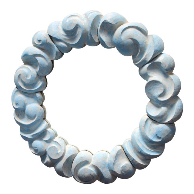 Shabby Chic/ Cottage Style Blue and Cream Round Mirror For Sale