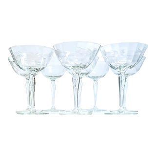 Etched Champagne Coupes-Set of Eight For Sale