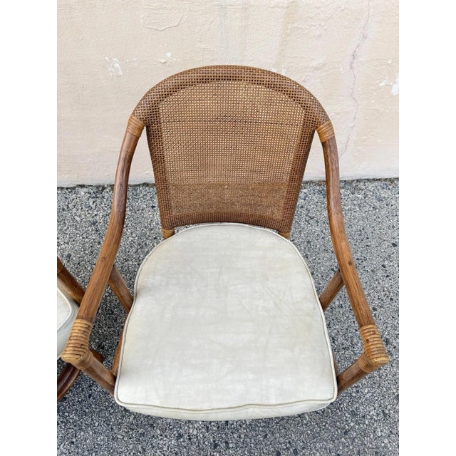 Wood Vintage Hollywood Regency Bentwood Rattan Bamboo Swivel Chair Dining Set - 5 PCS For Sale - Image 7 of 18