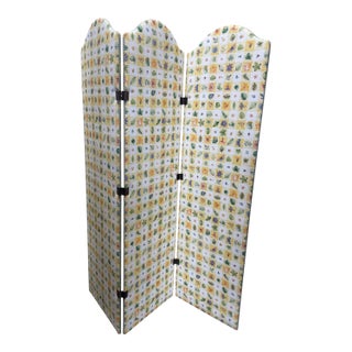 Upholstered 3-Panel Folding Screen For Sale