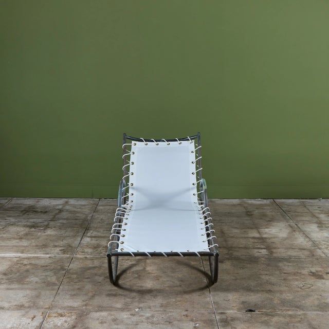 Walter Lamb Early Walter Lamb Bronze & Canvas Patio Chaise Lounge For Sale - Image 4 of 18