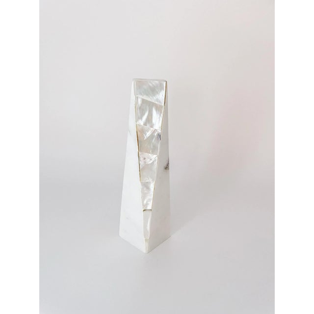 White Marble & Mother of Pearl Candle Holder - Large For Sale - Image 12 of 12
