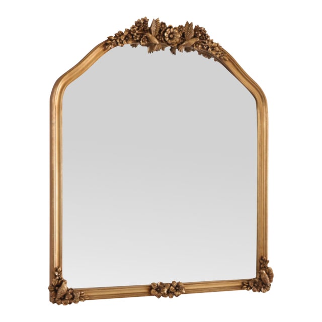 French Rococo-Style Gilt Floral Crest Wall Mirror For Sale