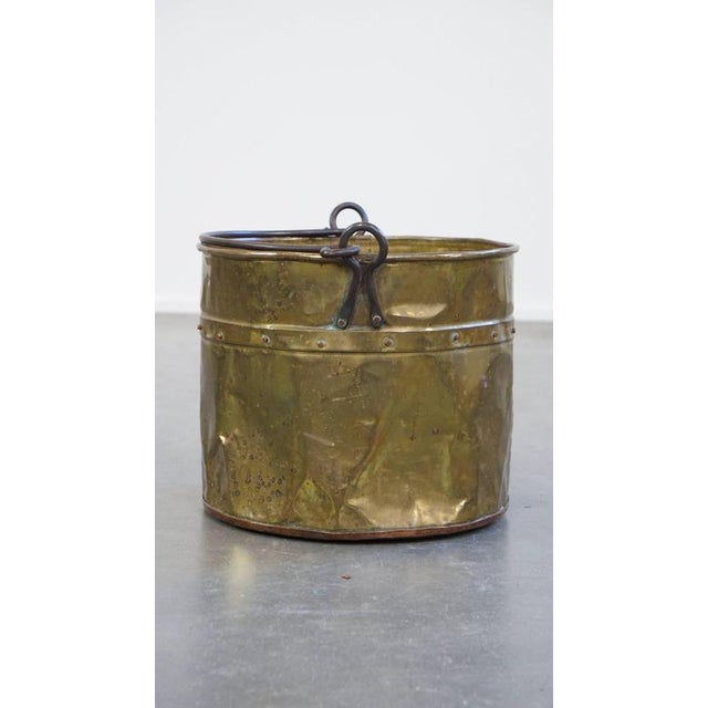 Copper Firewood Container with Handle For Sale - Image 3 of 9
