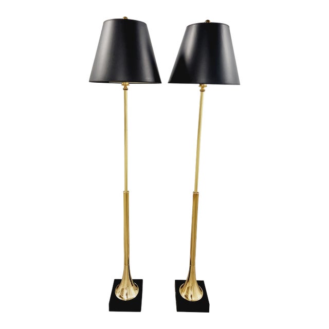 Vintage Remington Trumpet Brass Floor Lamps-A Pair For Sale