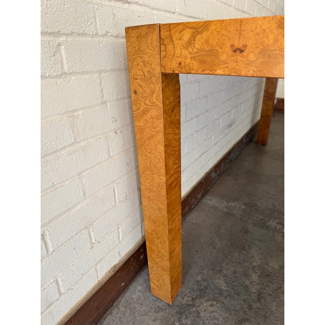 Brown Mid-Century Milo Baughman Style Burl Wood Parsons Extension Dining Table by Lane For Sale - Image 8 of 15