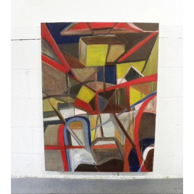 Vintage Mid Century Abstract Original Oil Painting For Sale In New York - Image 6 of 7