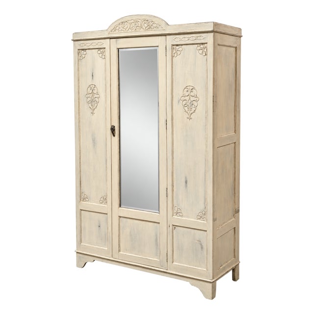 Provincial Armoire With Shelving, Ivory For Sale