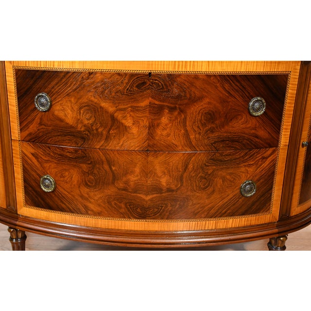 1900s Antique French Louis XVI Rosewood & Satinwood Inlaid Marble Top Demi-Lune For Sale - Image 6 of 18