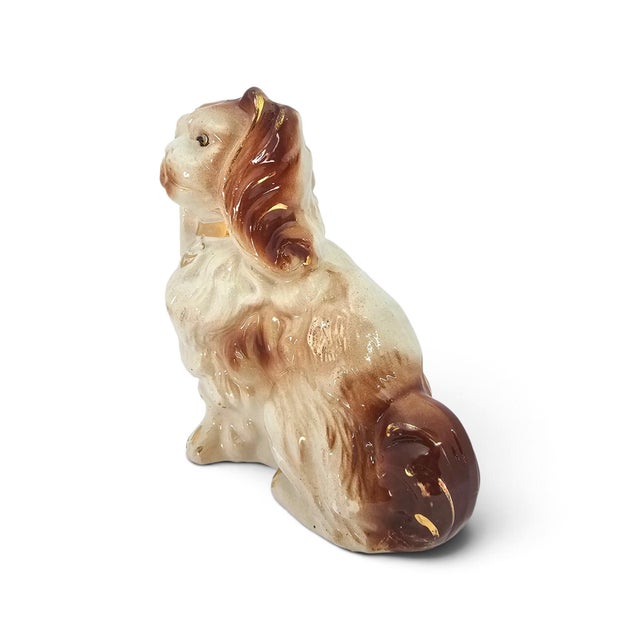 Victorian Late 19th Century English Staffordshire Glass-Eyed Spaniel Mantel Dog For Sale - Image 3 of 13