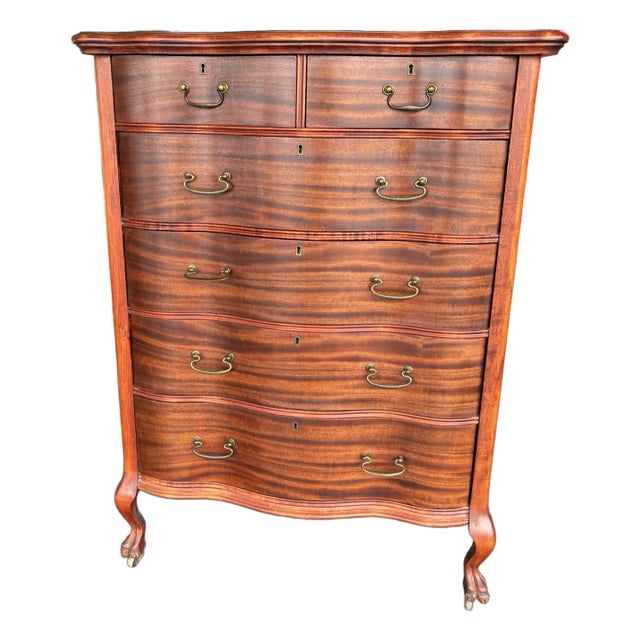 Antique Mahogany Serpentine Tallboy on Clawfoot Casters For Sale