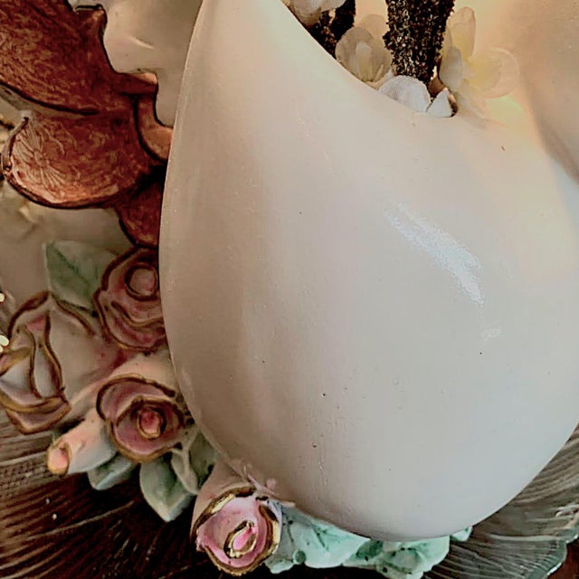 1980s Large Hand Painted Loving Swans Ceramic Statue Vase For Sale - Image 12 of 14