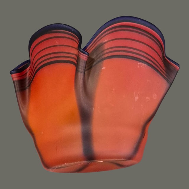 Vintage Mid-Century Modern Rosenthal Studio Art Glass Germany Coral Red & Black Vase For Sale - Image 4 of 10