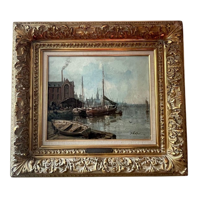 A. Masson “Anvers From the River” Oil Painting. 19th Century, France. For Sale
