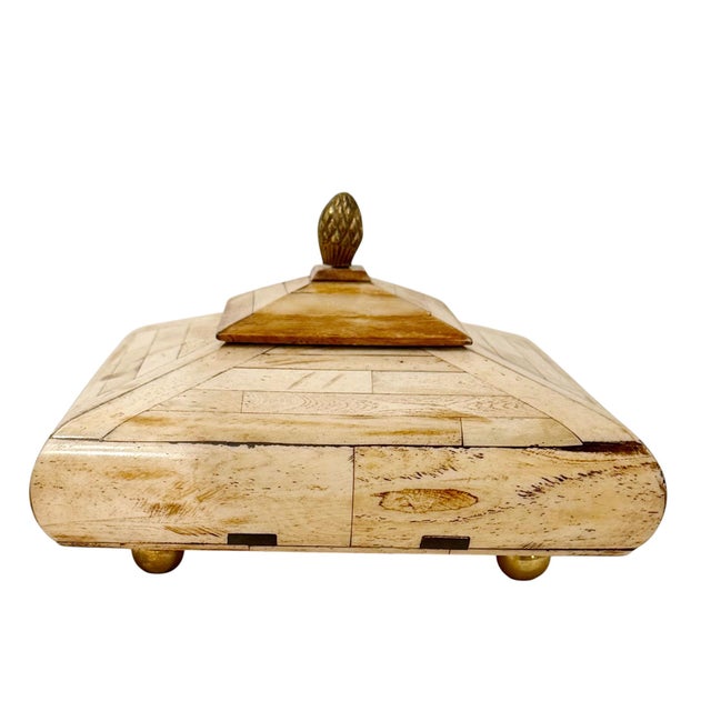 1970s Maitland Smith Style Bone Inlaid Box With Brass Finial For Sale - Image 11 of 13