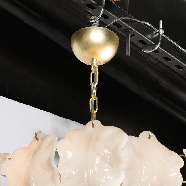 White Mid-Century Modernist Mazzega Murano Glass Leaf Chandelier For Sale - Image 8 of 11