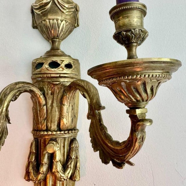 Napoleon III Gilt Bronze 2-Branch Candle Sconces, Mid-19th Century, Set of 2 For Sale - Image 9 of 15