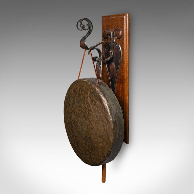 1900 - 1909 Antique Wall Gong, English, Oak, Bronze, Dinner Chime, Art Nouveau, Victorian For Sale - Image 5 of 10