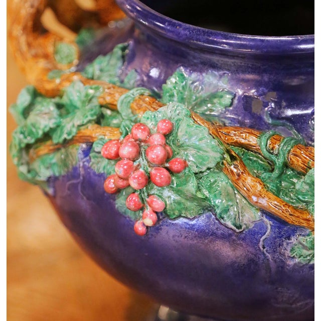 19th Century French Barbotine Terracotta Urn Signed MI De Sèvres 1858 For Sale - Image 4 of 11