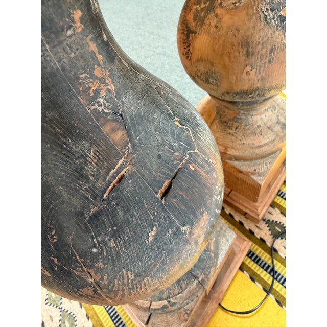 Brown Refurbished Wooden Baluster Table Lamps, Pair For Sale - Image 8 of 13