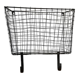 1930's Large Antique French Wirework Crimped Wire and Metal Wall Pocket Hanging Basket For Sale