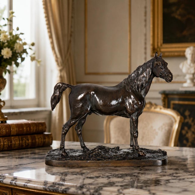 French French Antique Bronze Sculpture of Ibrahim, Arabian Stallion by Pierre Jules Mene For Sale - Image 3 of 16