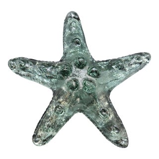 Vintage Pier 1 Imports Large Blue Green Recycled Glass Starfish Paperweight 8.75” Wide X 1.75” Tall For Sale
