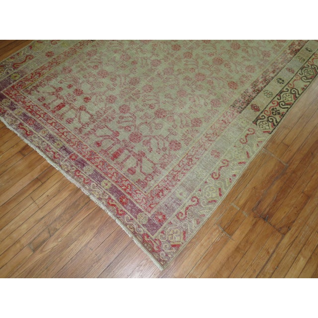 Abstract Antique Worn Khotan Rug - 6'4" x 13'2" For Sale - Image 3 of 18