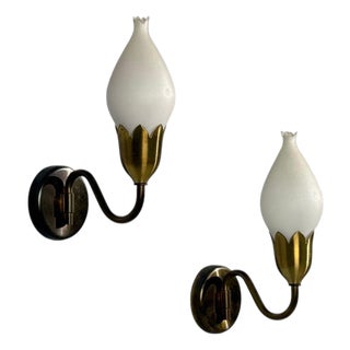 1950s Mid-Century Modern Fog & Mørup, Wall Lights, Brass, Glass - a Pair For Sale